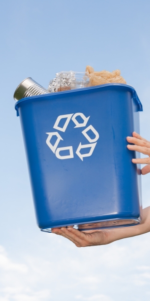 recycling bin with electronics