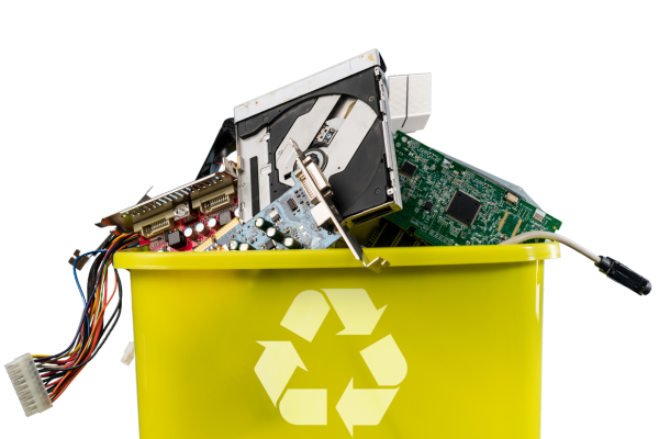 electronics recycling in a bin
