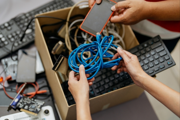 box of electronics