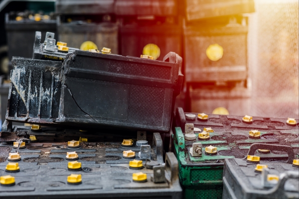 old car battery waiting to be recycled