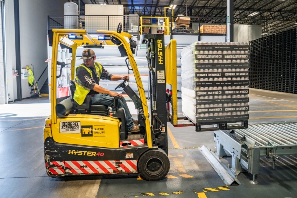 warehouse with forklift in use