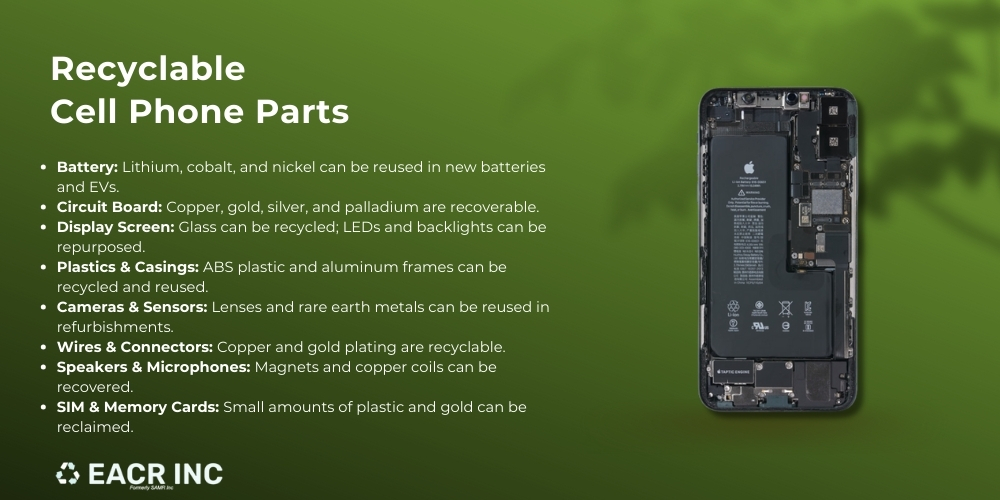 Recyclable cell phone parts infographic