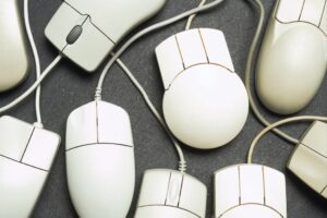 pile of computer mice to recycle