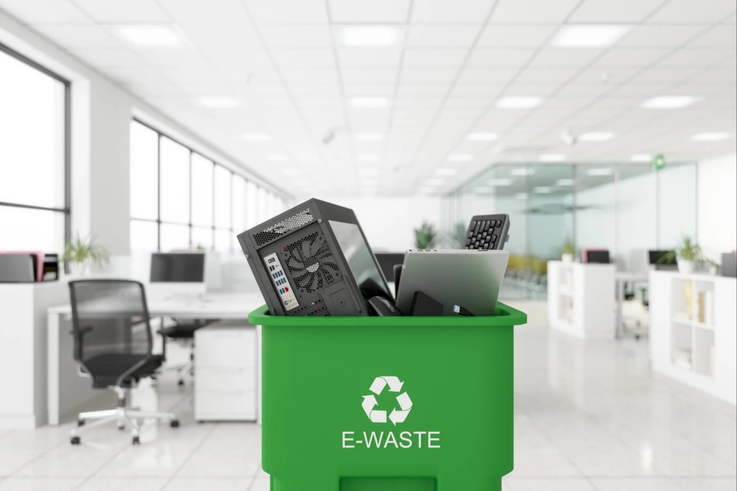 e-waste in container in office space