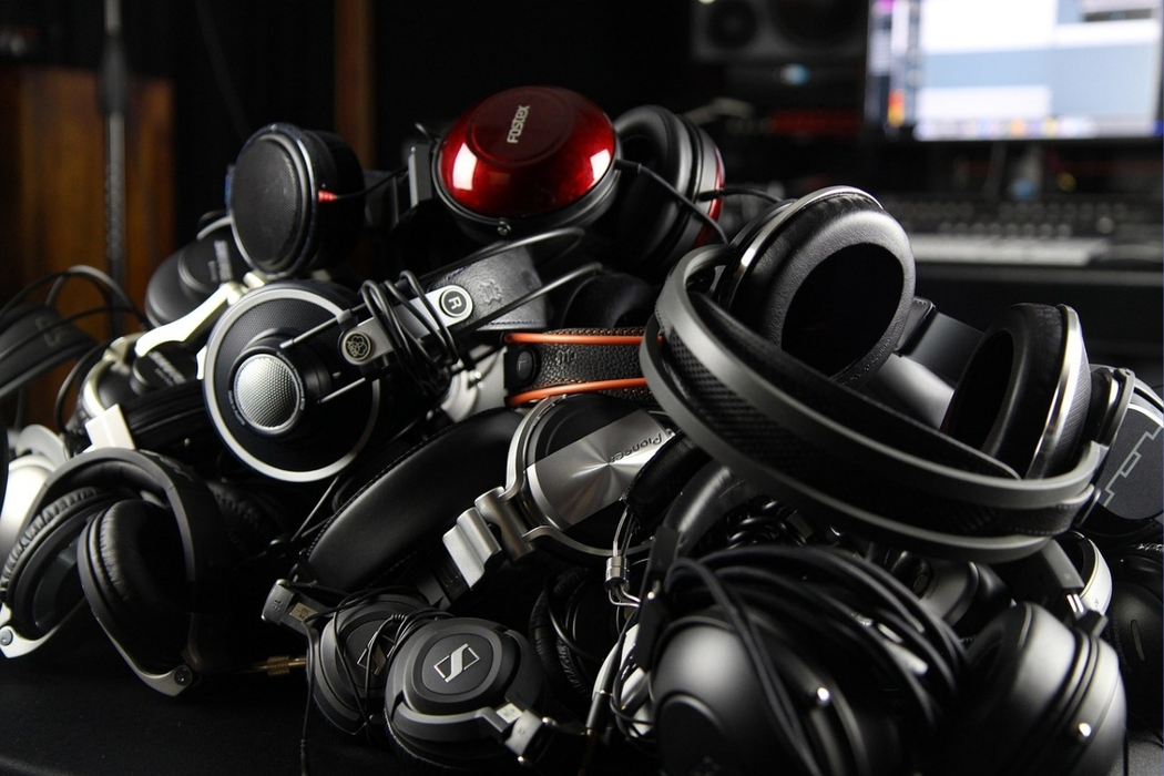 pile of headphones to recycle