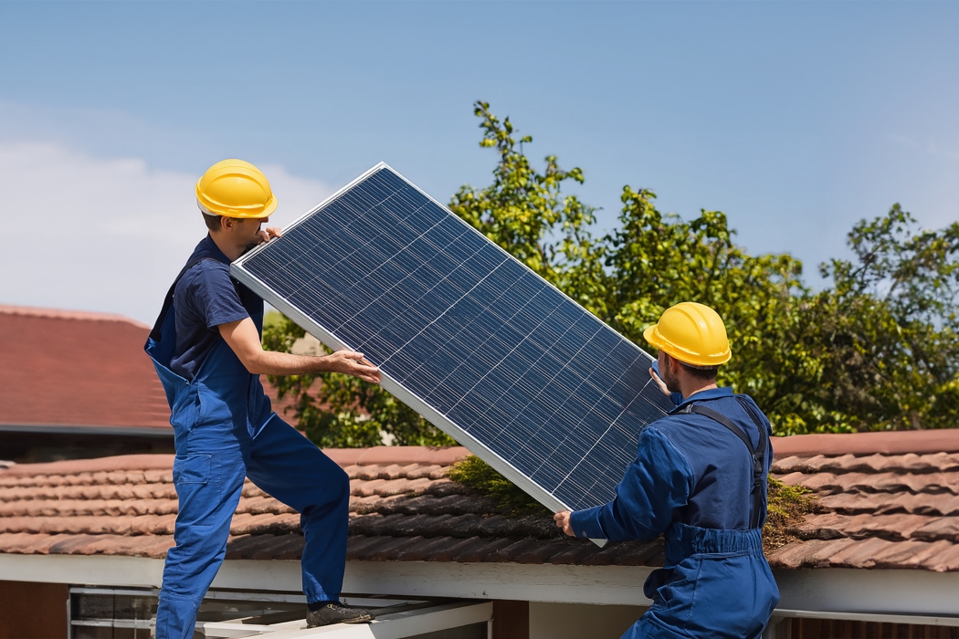 team taking down solar panels
