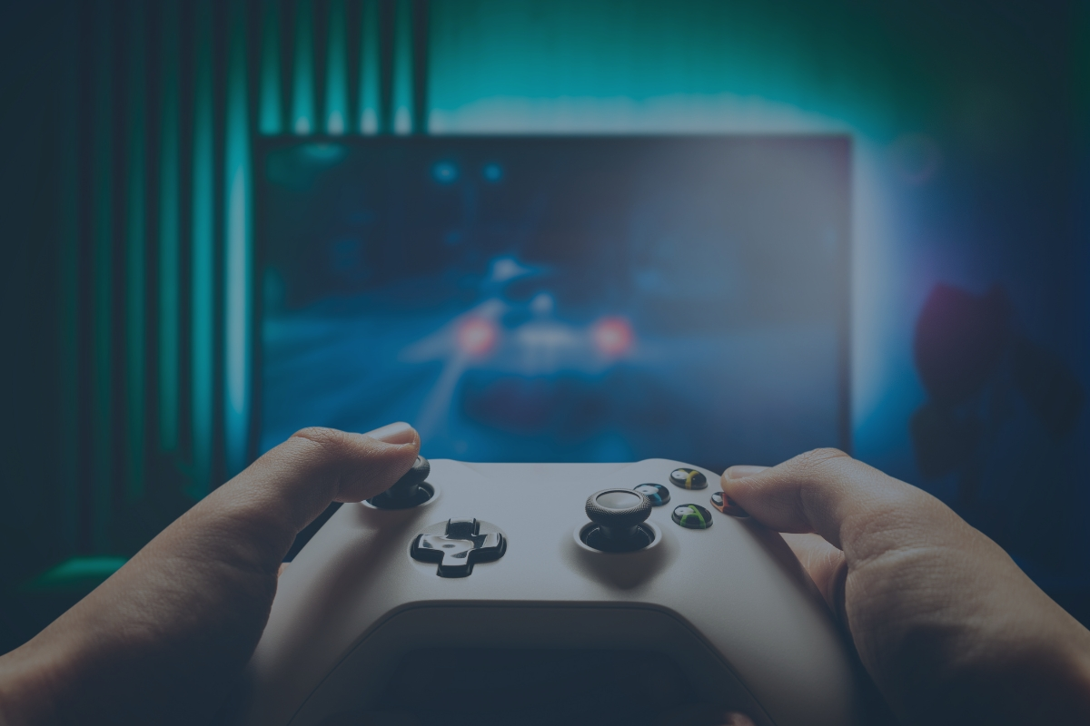 person playing video games