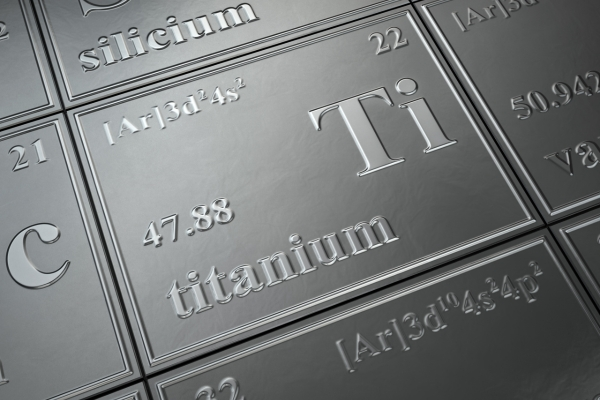 Titanium (Ti) element on a metallic periodic table.